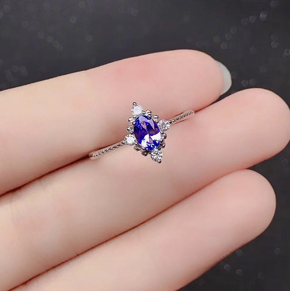 Кольцо из танзанита класса VVS для помолвки 4 мм * 6 обручальное кольцо натурального