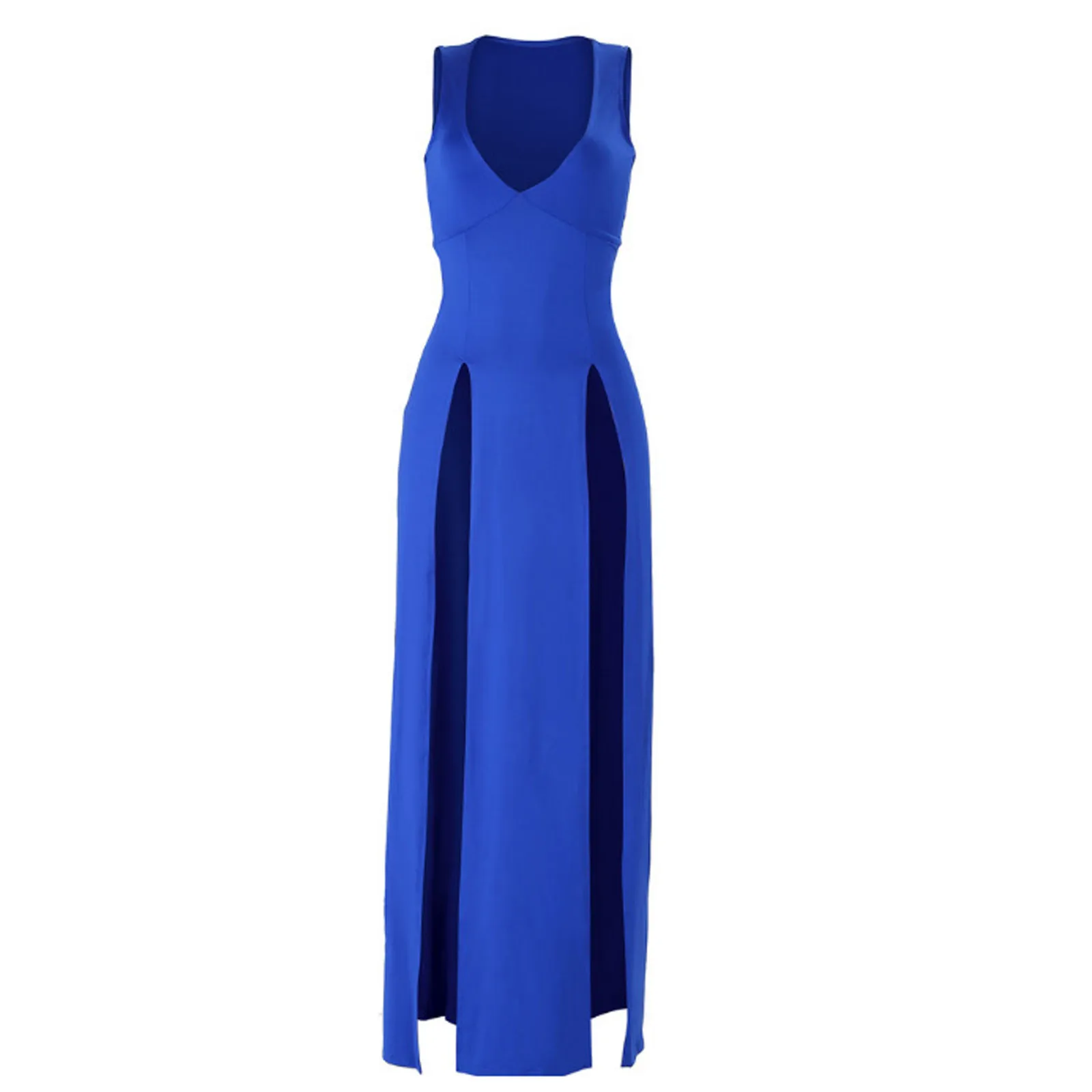 

Womail dress summer dress Women's Fashion Solid Color Sleeveless Sexy Slim Fit V-Neck Split Dress sexy dress backless dress 2021