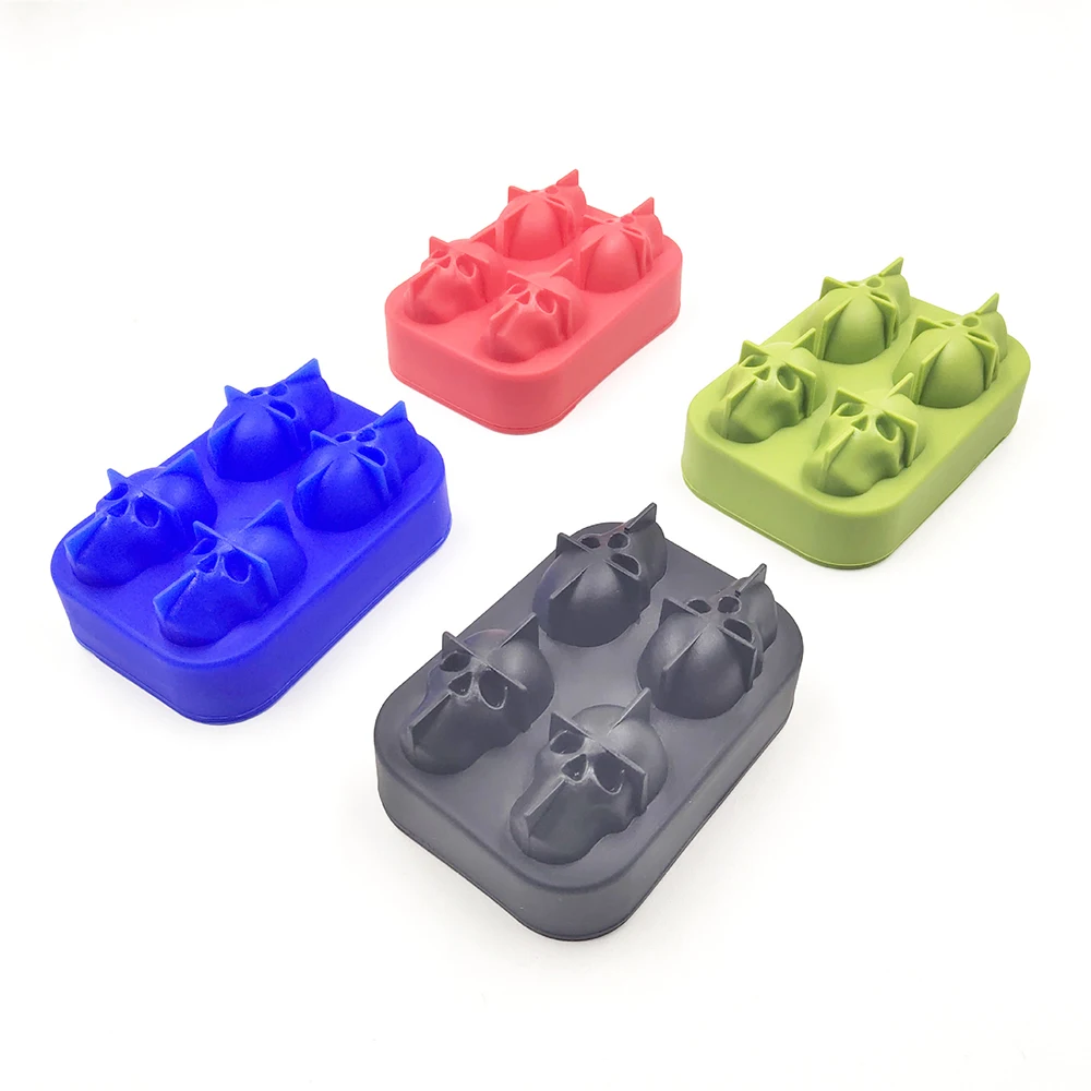 Лоток для льда 3D Череп Силиконовая форма 4 полости DIY Ледогенератор Хо