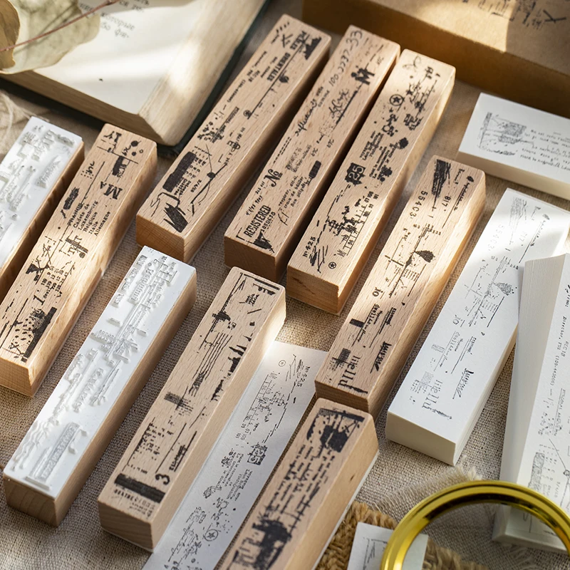 

Yoofun 8 Design Wonderful World Series Seal Memo Set Wooden Rubber Stamps for Scrapbooking Decoration Planner DIY Craft Supplies