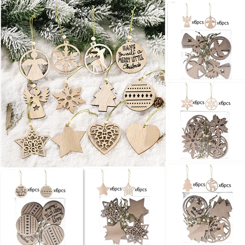 

12 штук прозрачной коробки, полый любовь, деревянная подвеска, Рождественская елка, узор, украшения для рождевечерние, подарки 2022