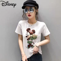 disney ladies summer cotton comfortable short sleeved simple casual cute mickey embroidery all match slim t shirt