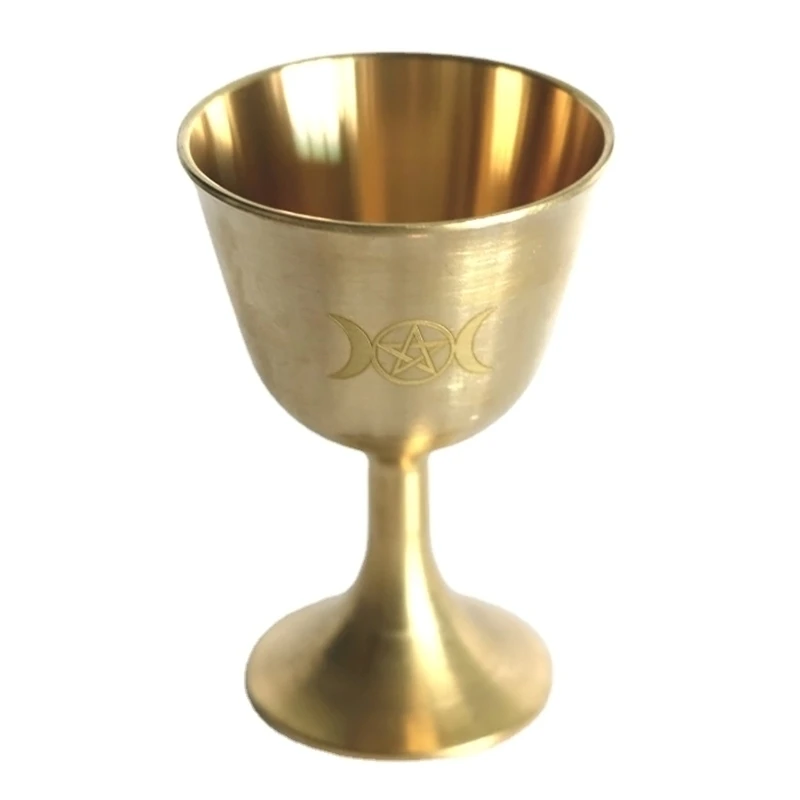 Ritual Cup Altar Goblet Wicca Gold Plating Brass Ceremony Moon Divination Prop | Figurines &amp Miniatures