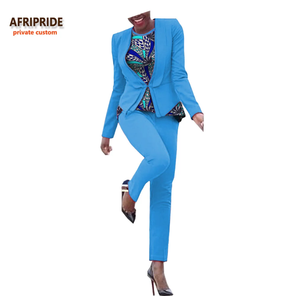 Африканский Весенний костюм из 3 предметов для женщин AFRIPRIDE пальто на одной пуговице+ рубашка без рукавов+ брюки длиной до щиколотки костюм A722667 - Цвет: 579J