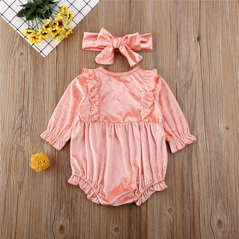 Новинка комплект из 2 предметов бархатный комбинезон для новорожденных девочек