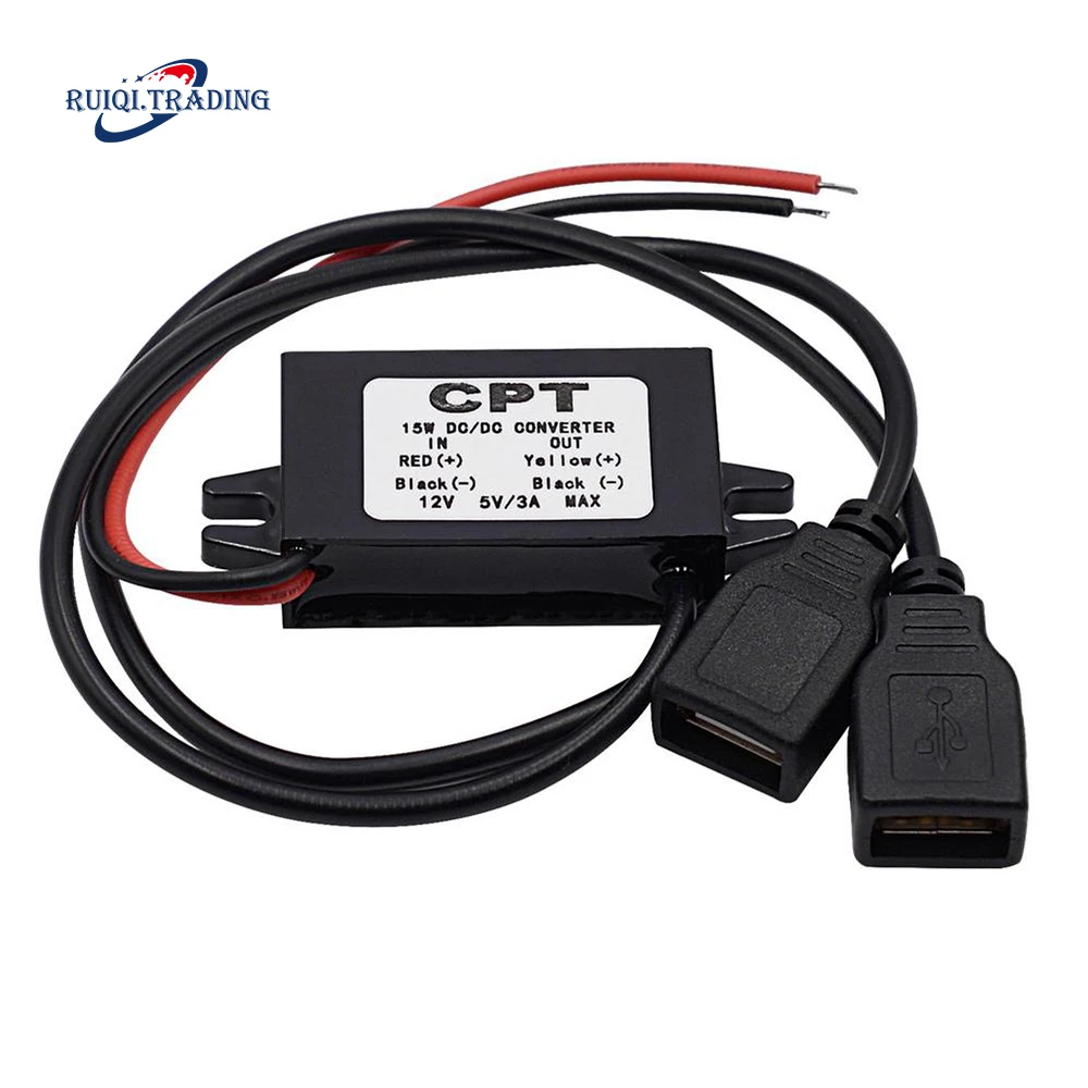 

Converter Module 12V To 5V 3A 15W Double USB Step Down Power Output Adapter Car Potting Waterproof Power Supply Module