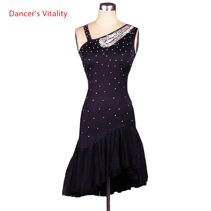 Новое Элегантное женское платье для латинских танцев черные Бальные платья