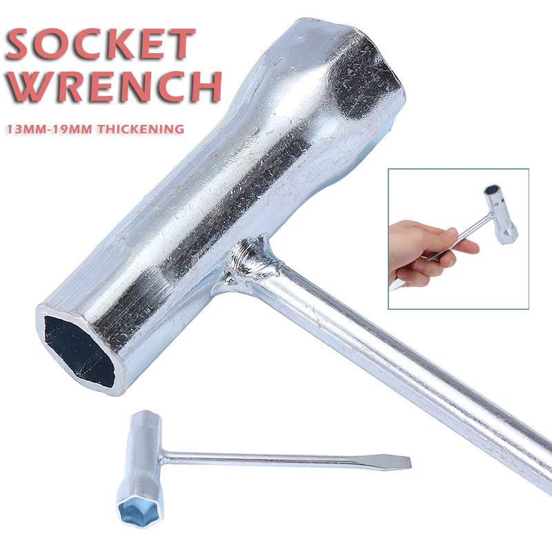 

160mm Chainsaw T Wrench Chain Saw Bar Spark Plug Wrench Welding Socket Spanner Tools Silver