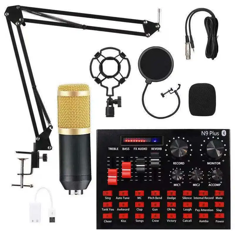 

BM800 Microphone N9 Sound Card PC Game Live Streaming dj Condenser MIC Stand USB BT karaoke Studio Recording Professional