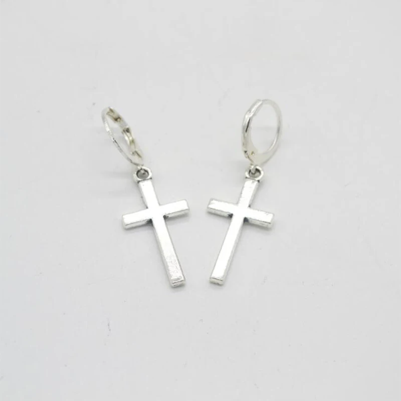 Punk Charm Jewelry Metal Ring Earrings Hanging Exaggerated Cross Pendant Earrings for Women Party Jewelry Earrings