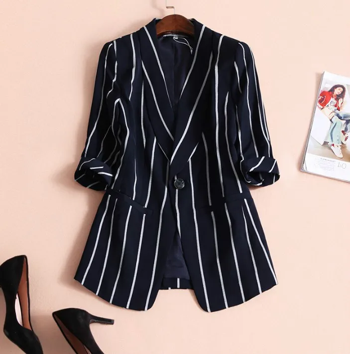 Женская одежда Весна новая полоса одна застежка лацканы большой размер женская