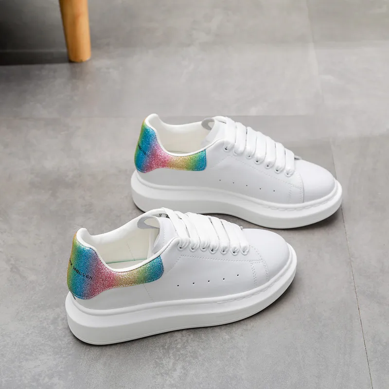 

small white shoes platform leather Joker women's muffin high version leisure couple shoes soft bottom increased women's shoes