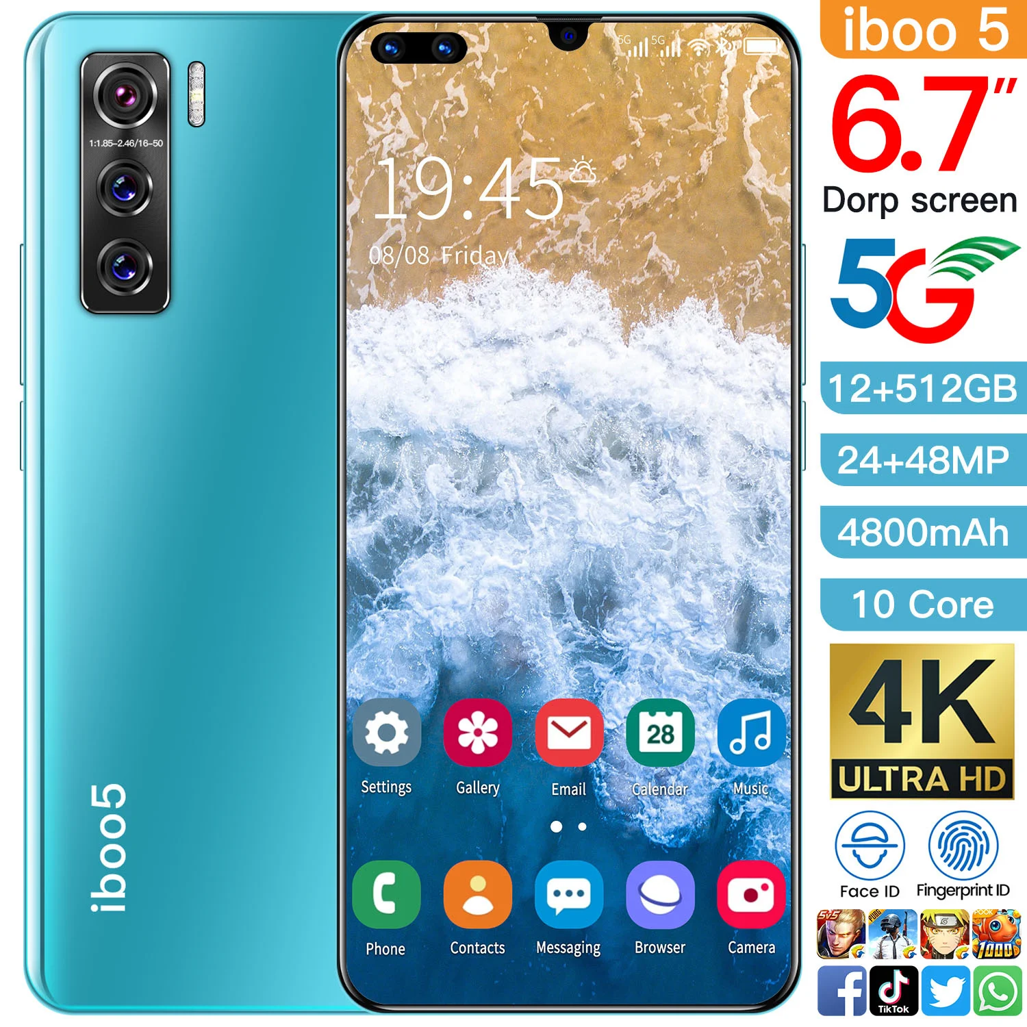Cectdigi iboo 5 SmartPhone 6.7 Inch Android 10.0 Smartphone 12GB RAM 512GB ROM Dual Sim Unlocked 4800mAh 4G/5G Mobile Phone | Мобильные