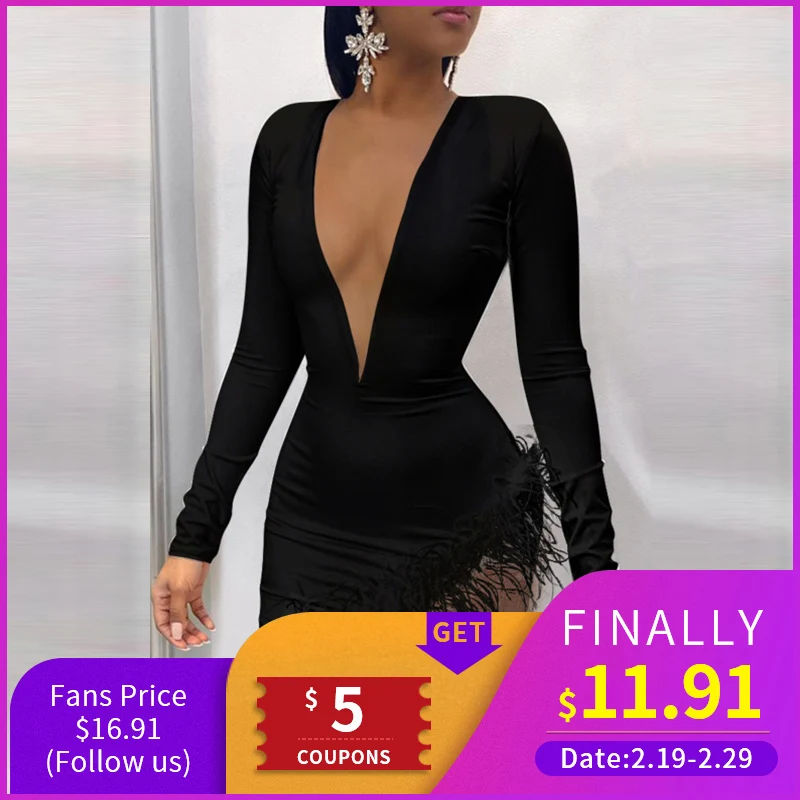 Белое Женское летнее платье с перьями 2020 облегающее черное сексуальное для