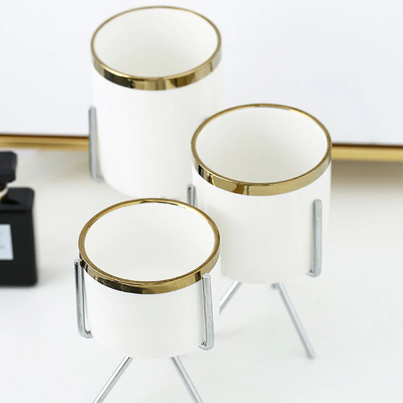 3 шт./лот Настольный плантатор Бонсай белый керамический Позолоченный край