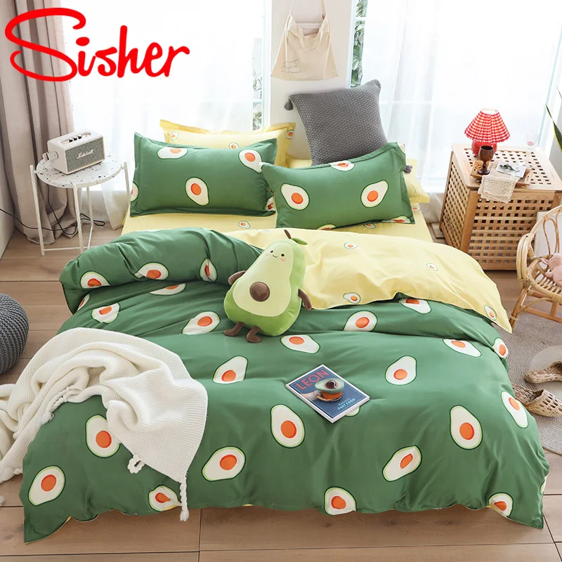 

Комплект постельного белья с авокадо для детей, пододеяльник с принтом фруктов, королева, Двуспальная, кинг-сайз, зеленые пододеяльники для ...
