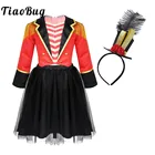 Детские костюмы для девочек в стиле цирковое кольцо, мини-шляпа в стиле стимпанк, Вуалетка, куртка с бахромой, сетчатая юбка-пачка, танцевальная одежда, женская одежда