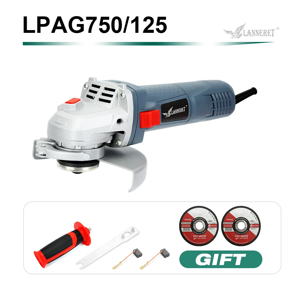 GREY 750W LANNERET электрическая угловая шлифовальная машина 750 Вт 125 мм дисковая боковая защита без инструментов для резки шлифовки металла или камня - Цвет: GREY 750W