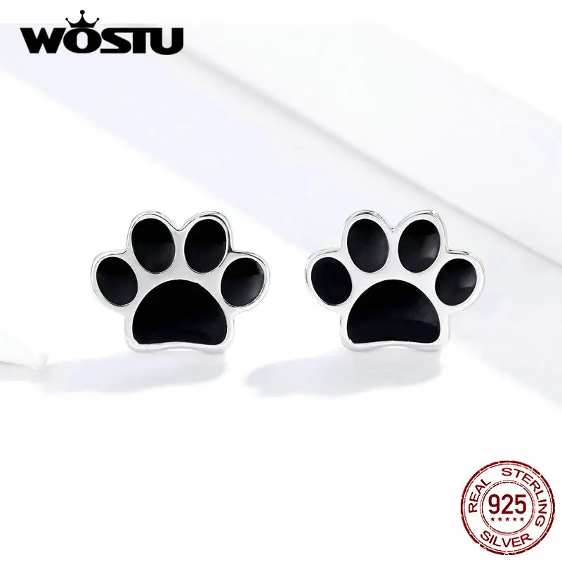 Женские серьги-гвоздики из серебра 925 пробы в виде собачьих ног | Украшения и