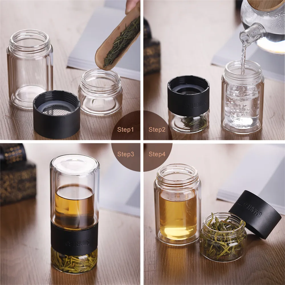 

Tea Water Bottle Travel Drinkware Double Wall Glass Tea Infuser Tumbler Stainless Steel Filters Tea Filter Floral Teacup