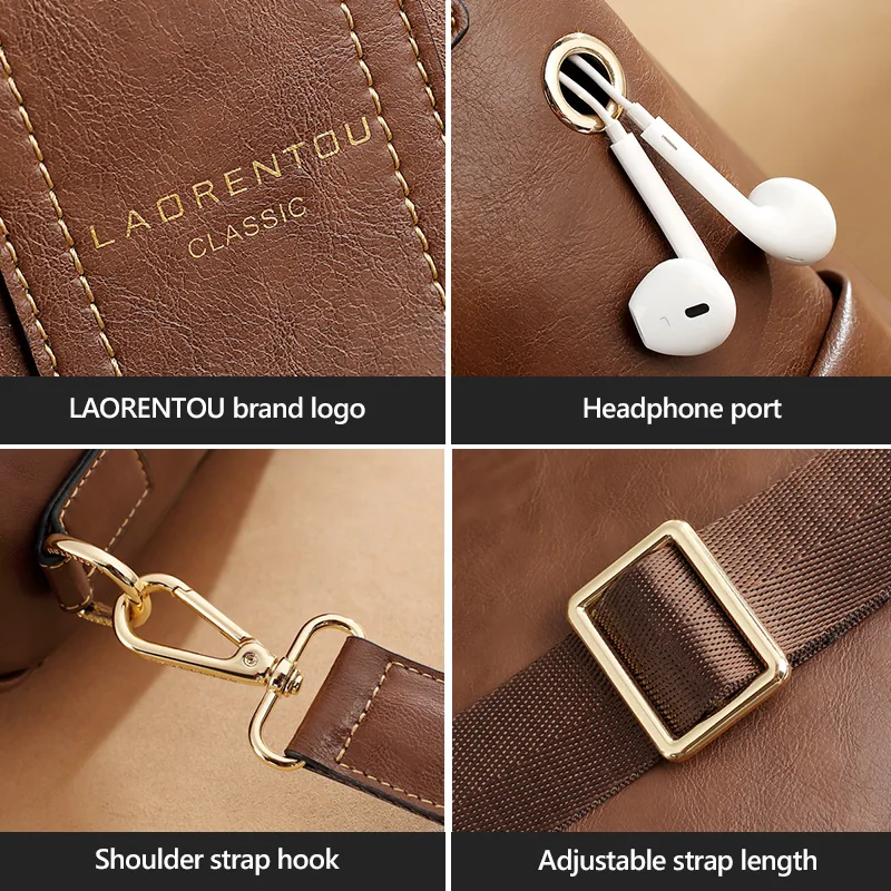 Женский винтажный рюкзак LAORENTOU мягкий школьный из натуральной кожи в стиле ретро