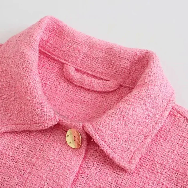 Куртка TRAF Za Женская с длинным рукавом винтажная текстурированная розовая