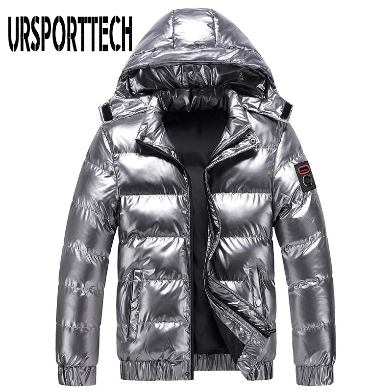 URSPORTTECH New Bright Winter Men's Jacket Hooded Casual Parka Outwear Thicken Warm Outwear Coat Men Clothing