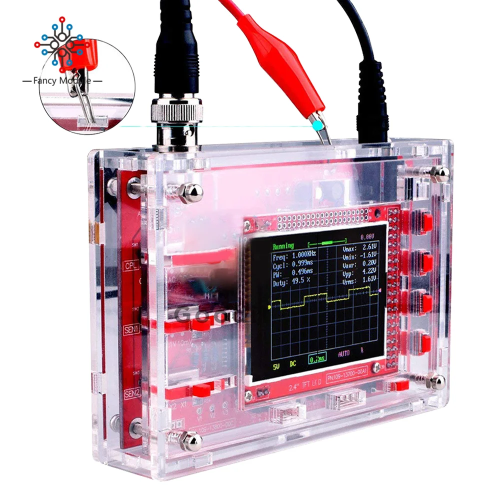 

Fully Assembled Digital Oscilloscope SMD 2.4" TFT LCD 1Msps 0 -200KHz 12Bit with Alligator Probe for DSOO138 Scilloscope