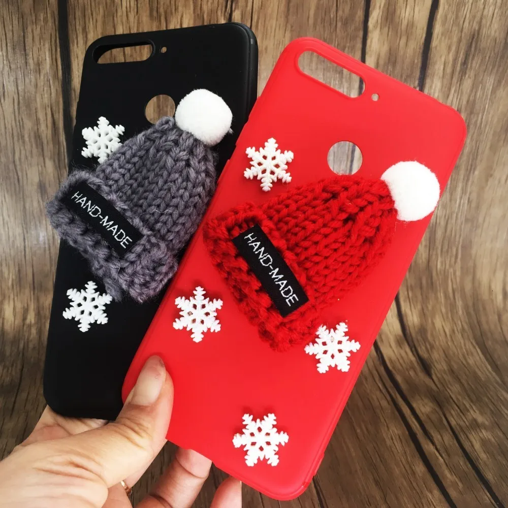 Christmas Hat Fluffy Case For Huawei Honor 7C AUM-L41 5.7&quot Lovely Silicone Phone Cases On 7 A C 7A Pro Y7 Prime 2018 Cover Coque |