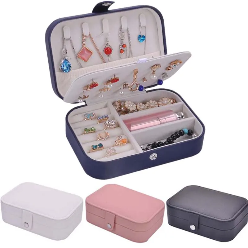 

PU Leather Universal Jewelry Organizer Display Travel Jewelry Case Boxes Portable Jewelry Box Button Leather Storage