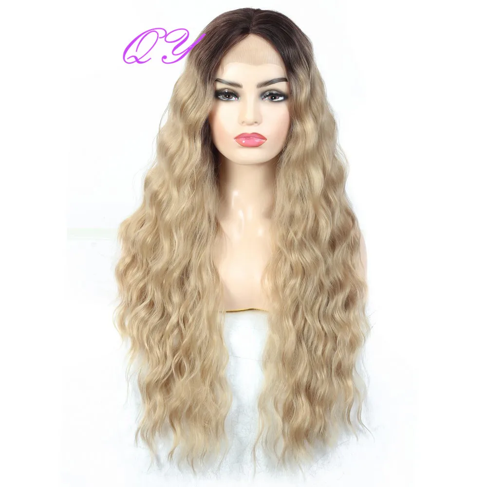 

Парики QY из длинных волос на сетке, черные светлые, с эффектом омбре, с водной волной, синтетические средней части, для ежедневного использов...