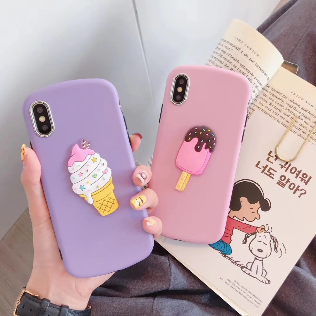 DECOCASE милые розового и фиолетового цветов Футболка с принтом мороженого эскимо