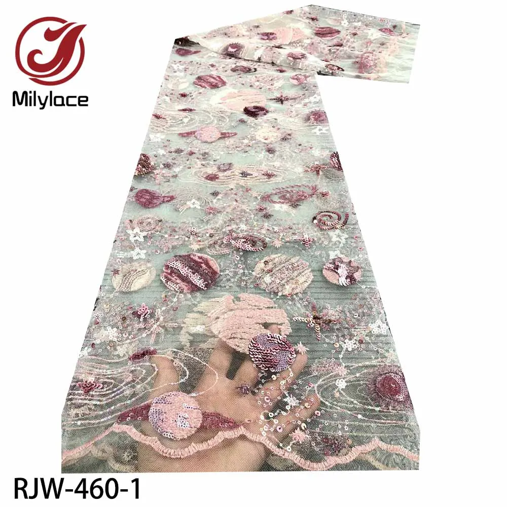 

Milylace 2020 High Quality African Sequins Lace Nigerian Lace Fabric Embroidered Cord Lace Fabric for Party Dress RJW-460