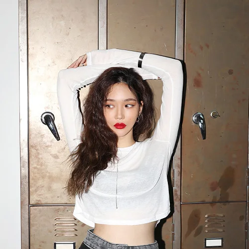 Женская эластичная футболка облегающий Топ с длинным рукавом в Корейском стиле