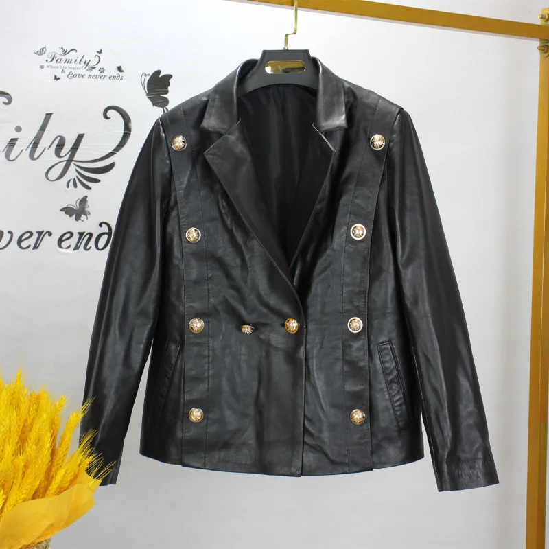 Пиджак женский из натуральной кожи на пуговицах демисезонный | Женская одежда
