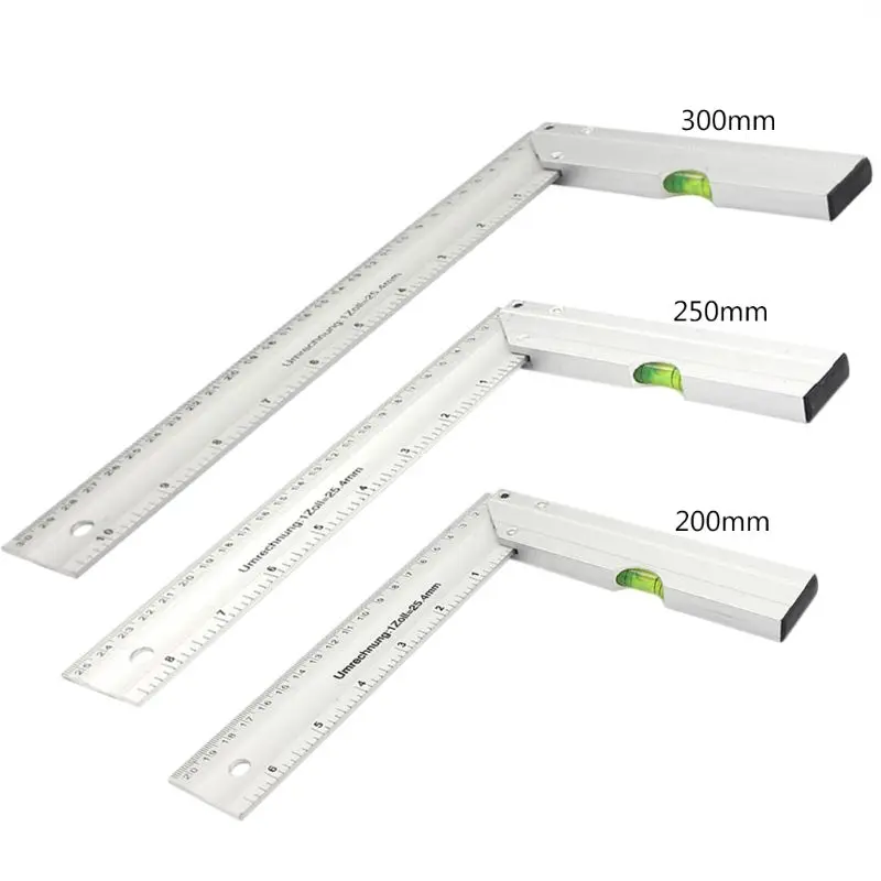 

90Â° Carpenter Angle Finder Ruler Gauge Thickening Aluminum Woodworking Square Gauge 200mm 250mm 300mm