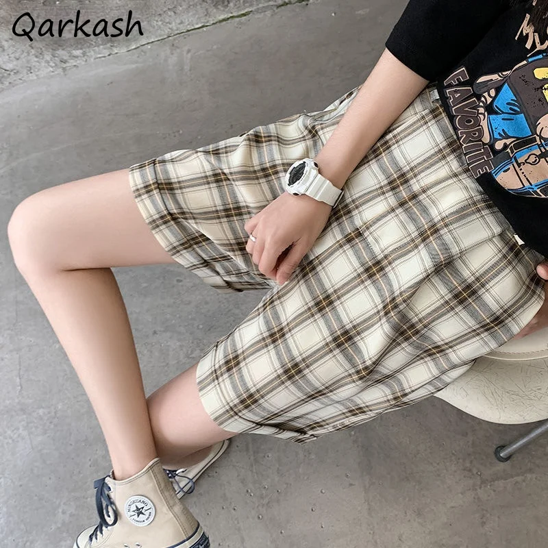 

Shorts Women Loose Plaids Elastic Waist Popular Couples All-match Unisex Leisure Retro Female Summer Breathable Korean College