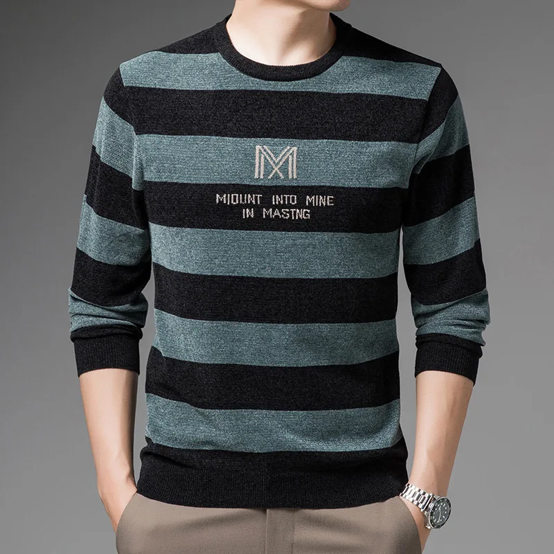

New Autumn Striped Sweater Men's O-neck Slim Fit Long Sleeves Quality Knitwear Male Casual Cotton Warm Elasticity Pullover M-4XL