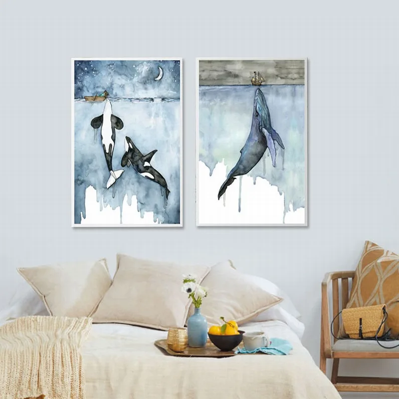 Домашнее украшение Картина на холсте мультяшный поцелуй Кит Современное простая