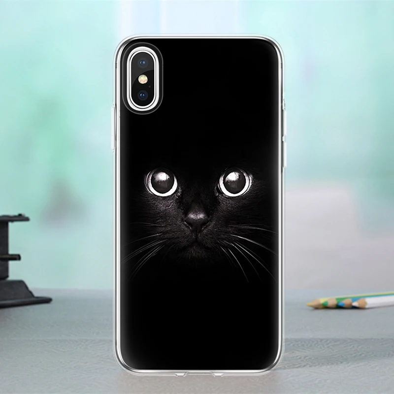 Милый черно-белый чехол с кошкой для iphone 5 5S SE 6 6S 7 8 Plus X XR Xs Max Fundas задней крышки |
