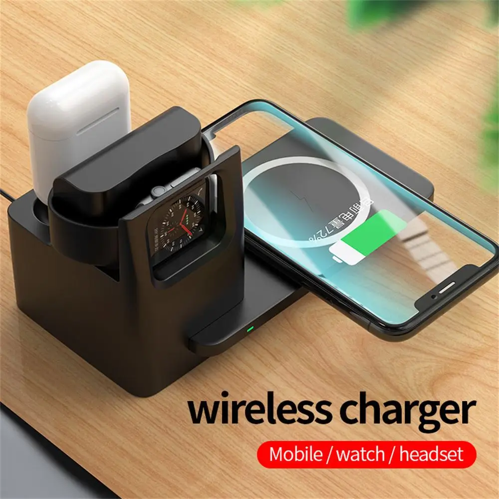 

3 in 1 Mobile Phone Wireless Charger For iPhone Airpods Apple Watch Fast Charging Station 15W Desktop Phone Dock