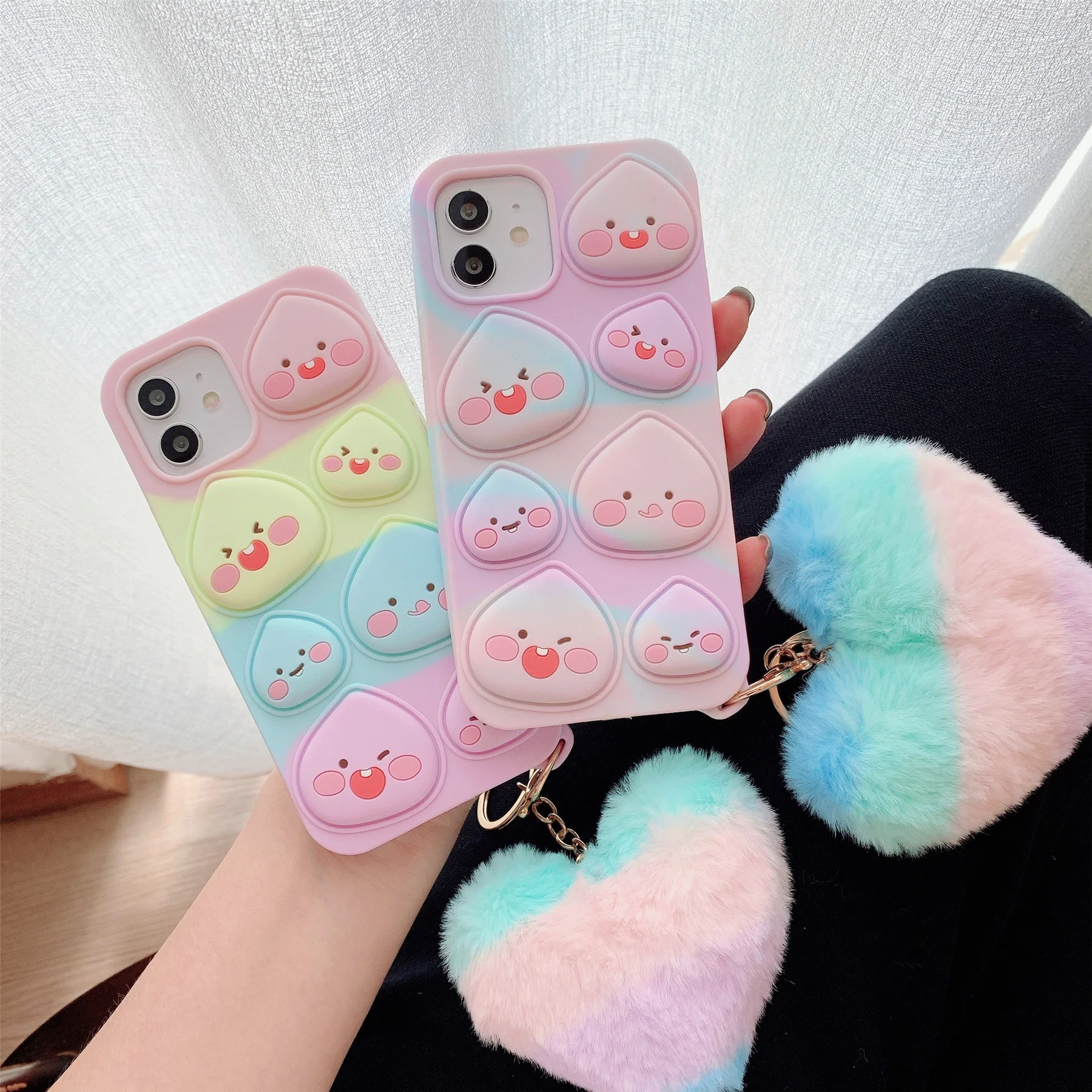 

Relieve Stress Cute Funny Peach Rainbow Phone Case For Iphone 11 12 Pro Max X XR XS 6 6s 7 8 Plus Push It Bubble Soft Back Cover