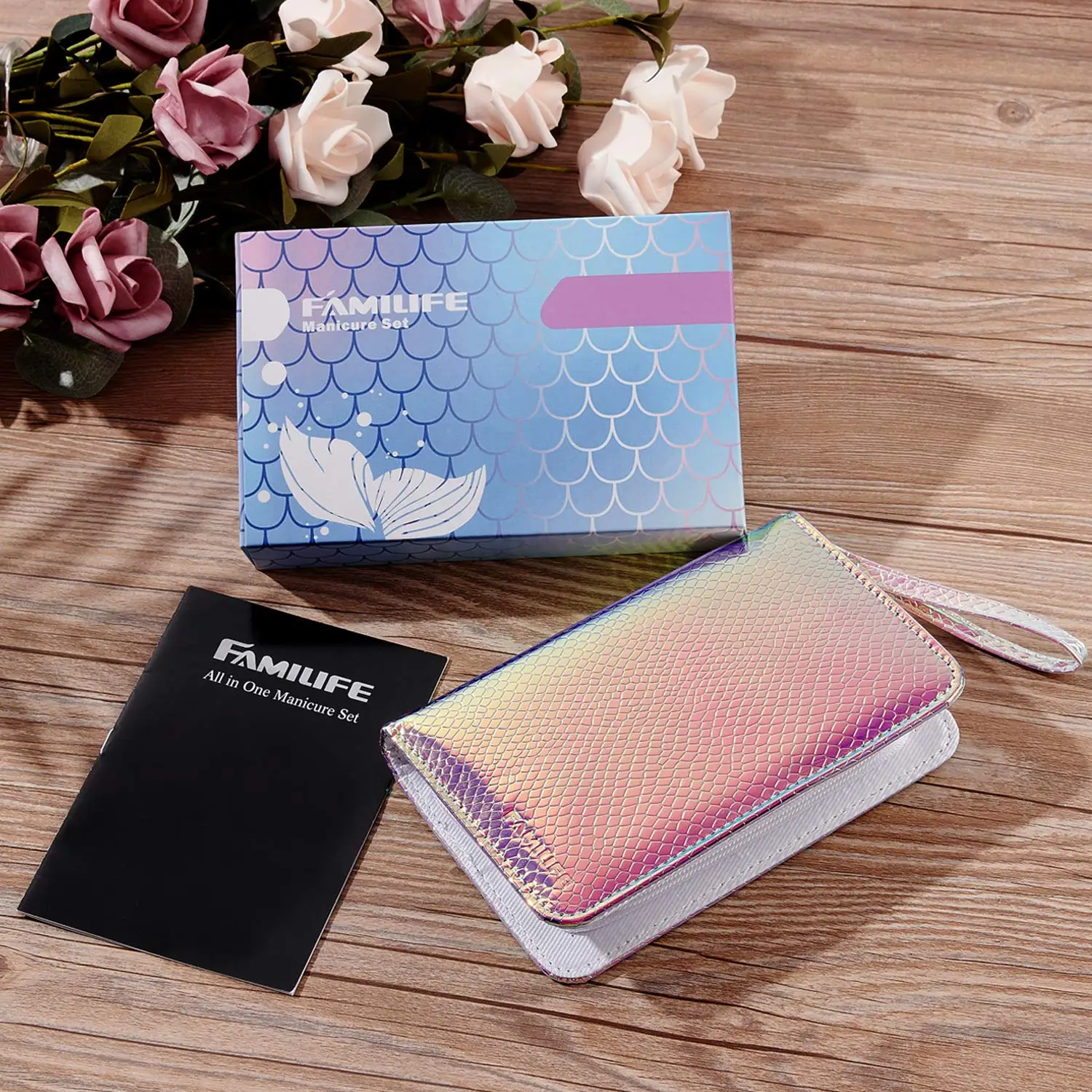 

FAMILIFE Manicure Set Mermaid Colors Pedicure Kit 15 Pcs Nail Clippers Variable Color