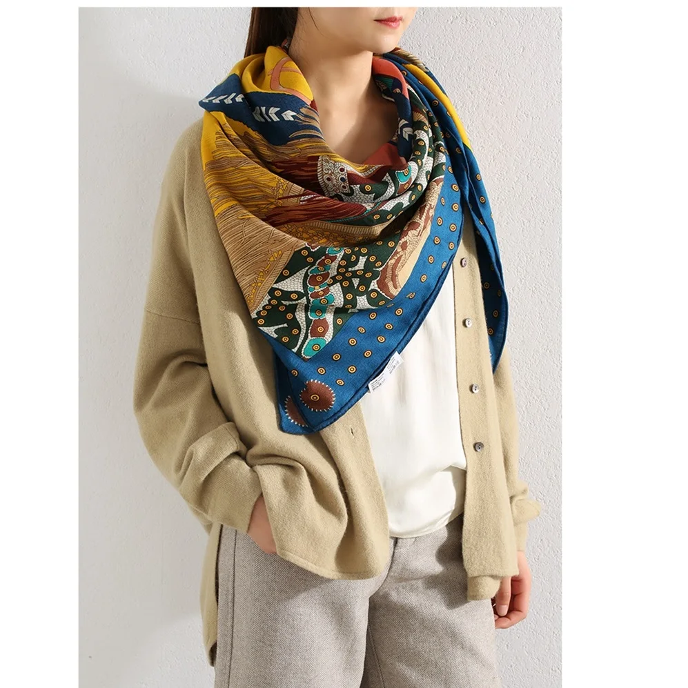 2021 Large Square Silk Wool Scarf Women Winter Blanket Scarves Cape Poncho |