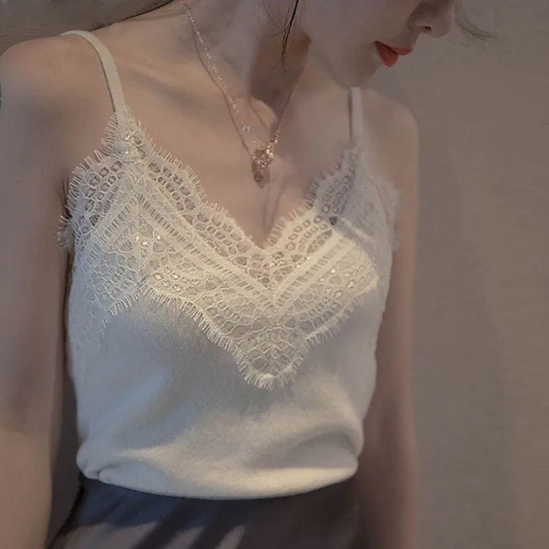 

new sexy v-neck lace Tank Tops Women camisole casual camisole chic solid sleeveless shirt female knit top