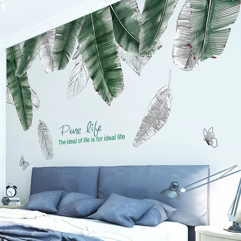 

Plantain Leaves Wall Stickers DIY Green Plant Leaf Wall Decals for Living Room Bedroom Kitchen Home Decoration