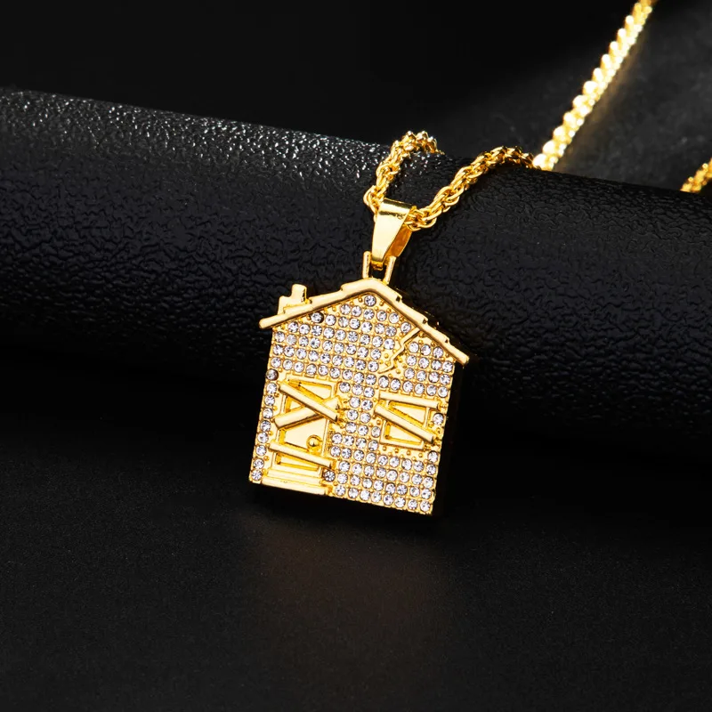 Рисованными домиками в Стиль циркониевый кулон в стиле «хип-хоп» бандо ловушка дом ожерелье для мужчин и женщин рэп рок ожерелье модные вечерние ювелирные изделия