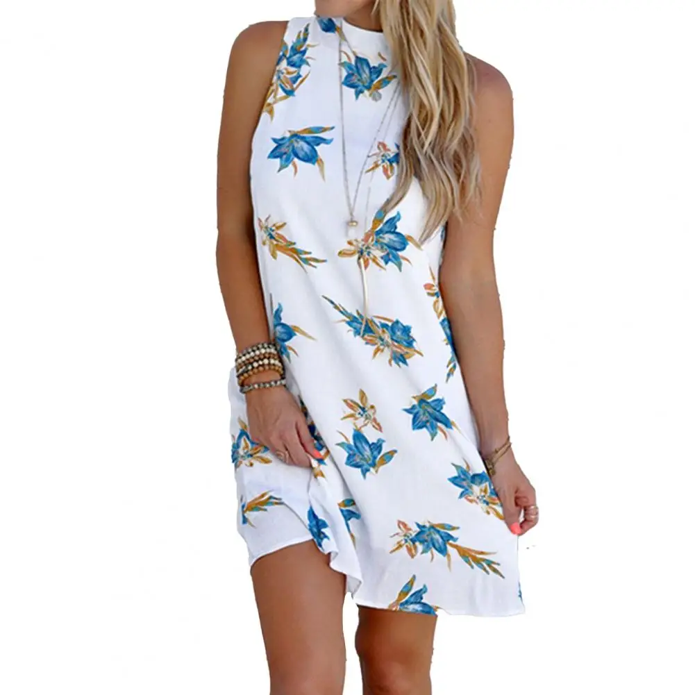 

80% Hot Sell Summer Dress Floral Print Halter Women Sleeveless Backless Dress for Dating