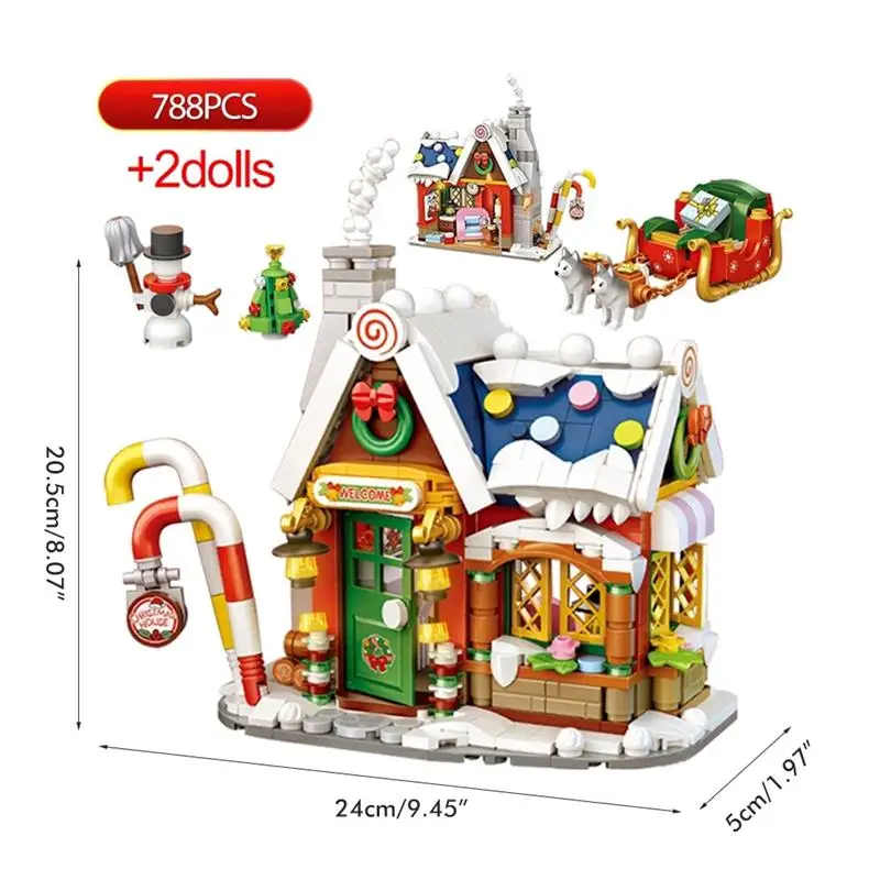 

Рождественский домик, елка, Санта, снеговик, сани, мини-конструктор, игрушка, 3D модель, DIY строительный блок, обучающая игрушка, детский подар...