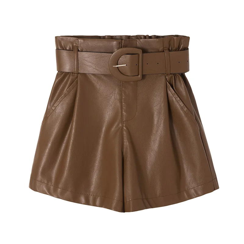 

Plus size women's 2020 autumn winter new washed leather pants female loose thin elastic high waist shorts